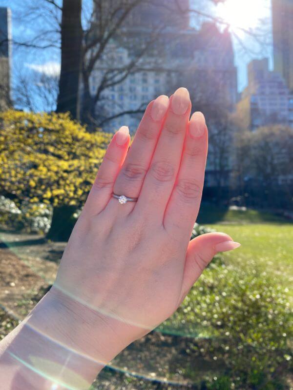 A picture of Laura’s hand soon after Conor proposed. She is wearing her new engagement ring.